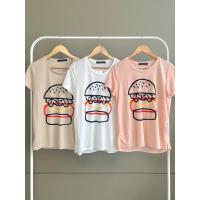 ราคา T1เสื้อยืดผสมลินินคอกลมสกรีนลายแฮมเบอเกอร์ (23576424143)