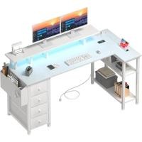 ราคา โต๊ะคอมพิวเตอร์รูปตัว L สีขาวพร้อมลิ้นชักผ้า 55 นิ้วโต๊ะโฮมออฟฟิศพร้อมขาตั้งจอภาพชั้นวางเขียนสตั๊ด (52400612762)