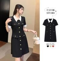 ราคา [S-4XL] เดรสสไตล์ฝรั่งเศส ทรงสูท คอปก แต่งกระดุม เรียบหรู เหมาะสำหรับใส่ทำงาน เดรสสาวอวบ พลัสไซซ์ (24731724932)