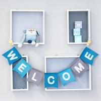 ราคา [พร้อมส่ง] ป้ายธงผ้า Welcome โทนสีฟ้า Handmade ประดับด้วยลูกปัดไม้ เชือกยืดได้ แข็งแรง ป้ายสำหรับงานเลี้ยง งานปาร์ตี้ (8912081274)