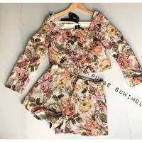 ราคา ชุดเซ็ตผ้าทอ ลายดอกไม้ เสื้อแขนยาวทรงสูท กางเกงขาสั้น งานป้าย Size M (8668654248)