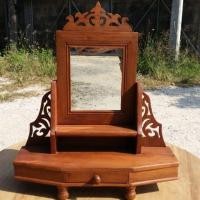 ราคา กระจกไม้ โต๊ะเครื่องแป้งโบราณ คันฉ่องไม้สัก คันฉ่องไม้ฉลุลาย สำหรับตั้งโต๊ะ ของโบราณ (22544332674)