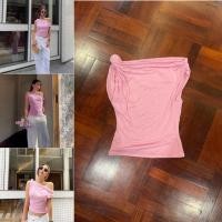 ราคา Used เสื้อปาดไหล่แบรนด์ Ame สีชมพูอ่อน (29477088198)