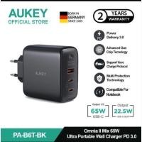 ราคา Aukey อะแดปเตอร์ชาร์จติดผนัง triple port 65w pd 3.0 gan tech ชาร์จเร็ว PA-B6T (29252617328)