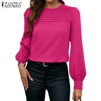 ราคา Zanzea เสื้อเบลาส์ คอกลม แขนยาว ลายทาง สีพื้น สไตล์วินเทจ แฟชั่นสําหรับผู้หญิง (24974781307)