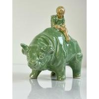 ราคา รูปปั้นดินเผาศิลาดลเคลือบ เด็กบนหลังวัว งานโบราณหายาก (25238160442)