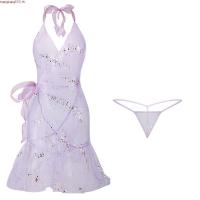 ราคา ชุดนอนเซ็กซี่ สีม่วง ชุดนอนไม่ได้นอนสไตล์ใหม่ เดรสคล้องคอ ผ้าแก้ว ซีทรู เสื้อแฟชั่นผู้หญิง (57504098765)