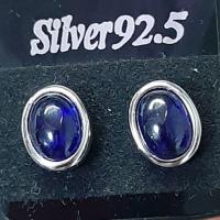 ราคา ต่างหูไพลิน Blue Sapphire พลอยแท้ ขนาด 6×8 มม.สีน้ำเงิน เข้มๆ หลังเบี้ย ตัวเรือนเงิน 925. (6241600623)