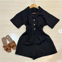 ราคา จั้มสูท ขาสั้น สีดำ คอปกกระดุมหน้า งานป้ายแบรนด์แท้ (27574728338)
