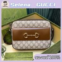 ราคา ใหม่ มีใบเสร็จ อุปกรณ์เสริมที่สมบูรณ์ Gucci Horsebit 1955 กระเป๋าสะพายไหล่ ของแท้ 100 (53700739105)