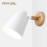 ราคา wooden wall lights bedside wall lamp wall sconce modern wall light for bedroom Nordic macaroon 6 color steering head E27 (28712180124)