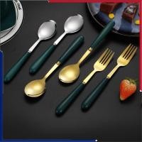 ราคา สแตนเลสบนโต๊ะอาหารตะวันตกส้อมช้อนสูทครัวเรือนขนมช้อนส้อมผลไม้สีเขียวเข้มหนาเหล็กจับช้อน (24234664172)