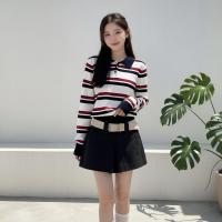 ราคา เสื้อแขนยาวผู้หญิงคอปกโปโล ลายขวางสีขาวแดงดำ สไตล์เกาหลีสุดชิค (44904044199)