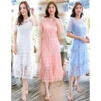 ราคา เดรสสีฟ้ารับวันแม่ L-4XL Maxi Dress เดรสสีขาวแขนสั้นผ้างานปักดอกไม้ งานป้าย Love love (29354165876)