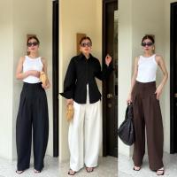 ราคา ส่งด่วน #010 STUDIOX2 BARREL SLACK PANTS กางเกงสแลคทรงขาโค้ง รุ่นนี้ผ้าจับจีบทวิสหน้า (43076054319)