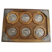 ราคา ชุด จานรองแก้ว ทำจากไม้สัก 6 ชิ้น ติดแผ่นเงินแกะสลักรูปช้าง 00188 (6140363546)