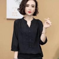 ราคา RedBerryเสื้อยืดคอวีแขนสั้นผ้าฝ้ายลินินแฟชั่นสำหรับคุณแม่ เสื้อแขนสามส่วนลำลองสำหรับฤดูร้อนW681 (54001460804)