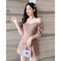 ราคา จั้มสูทขาสั้นสีกะปิแต่งโบว์ (17515480051)