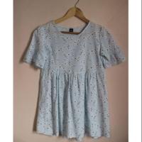 ราคา เสื้อ เดรส ทรงพอง สีฟ้า ลายดอกขาว มือสอง (7418213476)