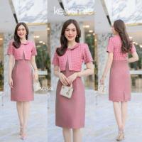 ราคา เดรสผ้าทอลายฝ้ายครามลายขอ ทรงสอบแต่งเสื้อกั๊ก คอบัวอัดกาว [มือ2] (24366488478)