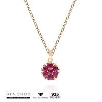 ราคา Gemondo สร้อยพร้อมจี้เงิน 925 ชุบทอง 18K ประดับทับทิม (Ruby) และเพชร (Diamond) รูปทรงดอกไม้ (11723899985)