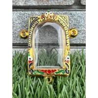 ราคา กรอบทอง สมเด็จ กรอบพระ กรอบสมเด็จ เงินชุบทอง ลงยา น้ำเงิน 3 ห่วง สวยงาม ขนาด กว้าง 2.8 ซม สูง 4.1 ซม (16788342934)