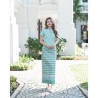 ราคา ผ้าถุงทออัดกาว สีเขียวมิ้นท์ ผ้าถุงเย็บสำเร็จแบบติดตะขอและกระดุม (52951768858)