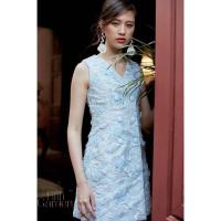 ราคา iauyshop เดรสเนื้อผ้าลูกไม้ สีฟ้าพาสเทล (983673856)