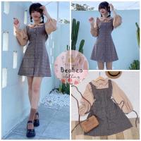 ราคา [รูปถ่ายจริง] เสื้อคอบัว ชุดเซทพร้อมเดรสสายเดี่ยวผูกโบว์วินเทจ (50553889950)
