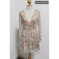 ราคา ชุดเดรสสั้นแขนยาวสีน้ำตาลประดับเลื่อมทองสวยหรูออกงาน (28050390544)