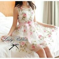 ราคา Lady Ribbon Sweet Rose Organdy Mini dress มินิเดรสผ้าแก้วพิมพ์ลายกุหลาบ (874334433)