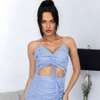 ราคา ชุดเดรสสายเดี่ยวตาข่ายเว้าอก เว้าเอว สไตล์สายฝอ สีฟ้าน่ารักมาก มีsize ให้เลือก (20731107525)