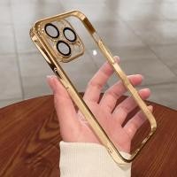 ราคา เคสกันกระแทก สำหรับไอโฟน11 15 14 Pro Max 6 7 8 Plus XR XS Max 13 12 Pro Max 6 7 8 SE เคสโทรศัพท์มือถือ ขอบสีทองTPU (24500735518)