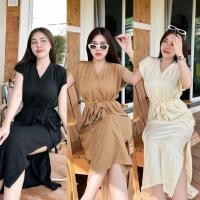 ราคา เดรสยาวทรงถ่วงยาว คอวีแต่งกระดุมหน้า ผ้ายืดเยอะมาก สาวอวบใส่ได้ เนื้อผ้าเด้งไม่หนาใส่สบาย รุ่น ผู้ดี (26403964013)