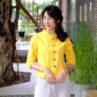 ราคา เสื้อผ้าฝ้ายสีเหลือง งานคอจีน (5443296128)