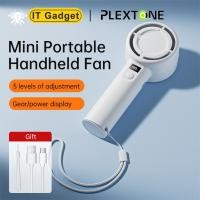 ราคา [ชิ้นที่สอง 0 ฿] Plextone พัดลมพกพา 1200mah type-c เทอร์โบชาร์จ พัดลมชาร์จแบตได้ จอแสดงผลดิจิตอล LED พัดลมมือถือ mini (28350387979)