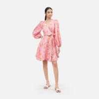 ราคา Ikat Paisley Linen Belted Wrap Midi Dress - Pink (29641319162)