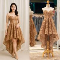 ราคา ชุดราตรีหน้าสั้นหลังยาว เกาะอก พร้อมส่ง ราตรีสั้น ลูกไม้สวยๆหรู ใส่แล้วน่ารัก สีทองน้ำตาล pfs087 (27392238496)
