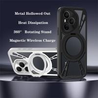 ราคา เคสโลหะกลวงออกสําหรับ Honor 400 Pro 5G เคสแม่เหล็ก 360° หมุนยืนชาร์จไร้สายปกโลหะกันชน ทีพียู นุ่ม (42654336326)