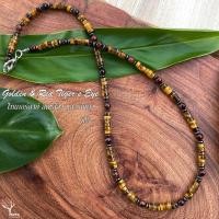 ราคา สร้อยคอ หินแท้ 100% " ไทเกอร์อาย (สองสี แดง เหลือง) " ขนาด 4mm หินนำโชค หินมงคล หินธรรมชาติ Tiger's Eye (23419768612)