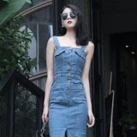 ราคา เดรสยีนส์สายเดี่ยว แต่งกระดุม ผ่าหน้า (22573803567)