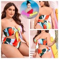 ราคา ชุดว่ายน้ำสาวอวบ ชุดว่ายน้ำสาวไซส์ใหญ่ ชุดว่ายน้ำคนอ้วน ทูพีซสีส้มสดใส (1XL-4XL) (6192706382)