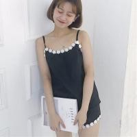 ราคา ชุดนอน สายเดี่ยวแต่งลูกไม้ ผ้าซาติน + กางเกงขาสั้น สีดำ (596939574)