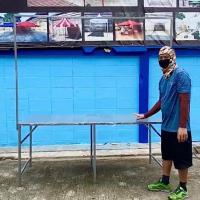 ราคา โต๊ะพับ โต๊ะขายของ โต๊ะตลาดนัด โต๊ะเมทัลชีท แบบมีขาแขวน พับได้ ต่อขยายได้ (50552720575)