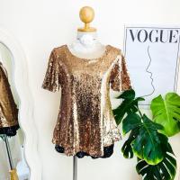 ราคา ไซด์ M made in USA เสื้อ ทรงครอป งานเกล็ดวิบวับ สีโรสโกล ใส่ออกงาน ปาร์ตี้ ชุดออกงาน ชุดปาร์ตี้ (27658977060)