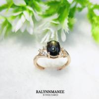 ราคา RP011 แหวนพลอยแบล็คสตาร์แซฟไฟร์แท้ (Natural Black Star Sapphire ) บางกะจะ ตัวเรือนเงินแท้925ชุบพิงค (29422443704)