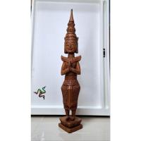 ราคา ไม้สักแกะสลัก รูปเทพพนม งานสะสม สวย สูง 16"×3" (24328861127)