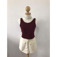 ราคา เสื้อครอป แขนกุด ผ้าร่อง โบว์หลัง สีแดงไวน์ Sz.SM เสื้อผ้าผู้หญิง มือสอง (22383500624)