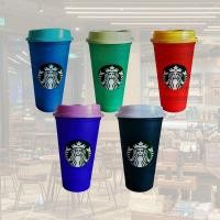 ราคา ขายดี) 1/5 ชิ้น 470 มล. แก้วเก็บความเย็นเปลี่ยนสีพร้อมฝาปิด แก้วพลาสติกมีหลอด แก้วพลาสติกลายดาวพร้อมฝาปิด ขนาด 16 ออนซ์ แก้ว M (29942969862)