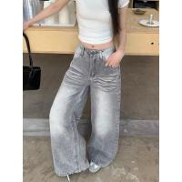 ราคา กางเกงยีนส์ขายาว เอวสูง ขากระบอก สีเทาหม่น แต่งรอยยับ สไตล์เกาหลี 8142 (26834594650)